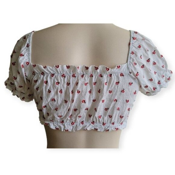 John Galt Brandy Melville white/red Mira embroidered milkmaid crop in XS/S EUC - Picture 4 of 7